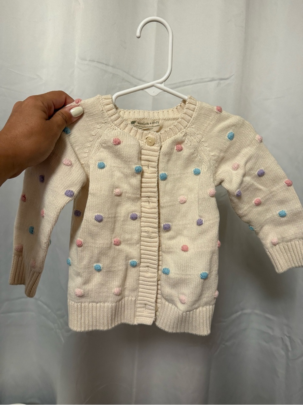 Baby/Toddler Cream Pom-Pom Cardigan Sweater